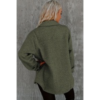 Green Retro Quilted Flap Pocket Button Shacket - M thumbnail