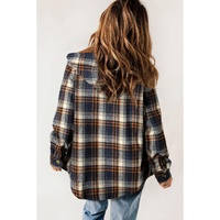 Plaid Pattern Sherpa Lined Hooded Shacket - S thumbnail