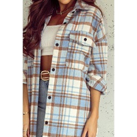 Sky Blue Plaid Flap Pocket Long Sleeve Shacket - 2XL thumbnail