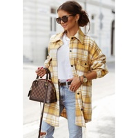 Yellow Plaid Flap Pocket Long Sleeve Shacket - L thumbnail