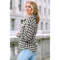 Black Plaid Print Chest Pockets Buttoned Tunic Shacket - S thumbnail