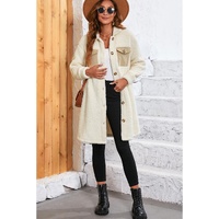 Beige Contrast Flap Pocket Single Breasted Teddy Coat - M thumbnail