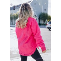 Dark Pink Faux Suede Sherpa Patchwork Button-up Shacket - M thumbnail
