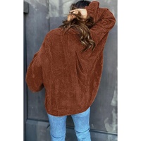 Coffee Textured Corduroy Puff Sleeve Shacket - M thumbnail