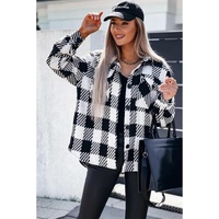 Black Plaid Textured Flap Pocket Shacket - M thumbnail