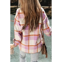 Purple Corduroy Pockets Brushed Checkered Shacket - M thumbnail