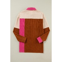 Rose Red Colorblock Curved Hem Corduroy Shacket with Pocket - M thumbnail