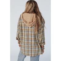 Ashleigh Blue Waffle Knit Patchwork Hooded Plaid Shacket - S thumbnail