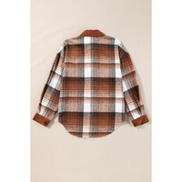 Cinnamon Plaid Corduroy Patchwork Chest Pocket Shacket - L thumbnail