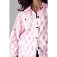 Delicacy Geometric Print Textured Flap Detail Shacket with Pocket - L thumbnail