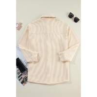 Oatmeal Corduroy Flap Pocket Button Up Shacket - M thumbnail