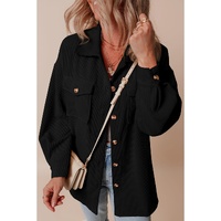 Black Corduroy Flap Pocket Button Up Shacket - M thumbnail
