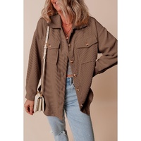 Chestnut Corduroy Flap Pocket Button Up Shacket - L thumbnail