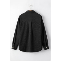 Black Houndstooth Corduroy Patchwork Flap Pocket Shacket - S thumbnail