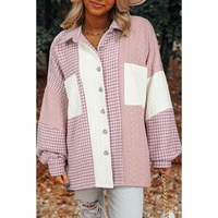 Pink Houndstooth Color Contrast Textured Patchwork Loose Shacket - L thumbnail