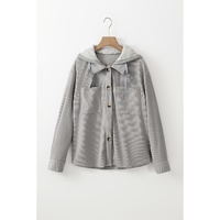Light Grey Hooded Drawstring Pockets Corduroy Shacket - 2XL thumbnail