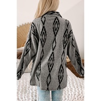 Gray Aztec Contrast Chest Pockets Loose Shacket - M thumbnail
