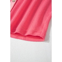 Peach Blossom Two Tone Contrast Waffle Knit Buttoned Loose Shacket - M thumbnail
