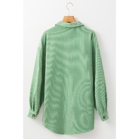 Mist Green Patched Pocket Button Up Corduroy Shacket - S thumbnail