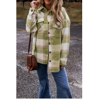 Sage Green Plaid Print Buttoned Flap Pockets Baggy Shacket - M thumbnail