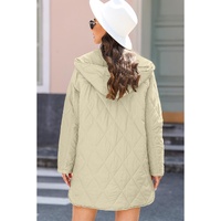 Beige Quilted Snap Button Hooded Coat - L thumbnail