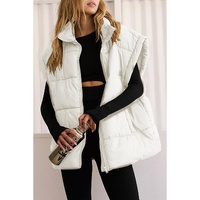Beige  Zipper Stand Neck Oversized Puffer Vest - L thumbnail