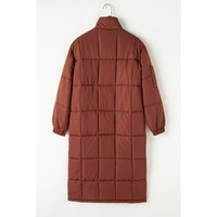 Coffee Quilted Puffer Stand Neck Zipped Mid-length Coat - L thumbnail