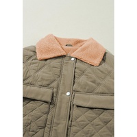 Jungle Green Teddy Collar Flap Pockets Quilted Puffer Jacket - M thumbnail