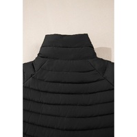 Black Solid Color Quilted Zip-up Puffer Jacket - S thumbnail