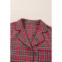 Red Plaid Printed Shirt and Pants Plus Size Lounge Set - 3X thumbnail