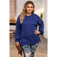 Azura Exchange Blue Plus Size Waffle Knit Oversized Exposed Seam Top - 1X thumbnail