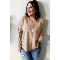 Khaki Plus Size Textured Drop Shoulder Exposed Seam Top - 1X thumbnail