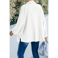 White Plus Size Long Sleeve Flap Pocket Henley Top - 2X thumbnail