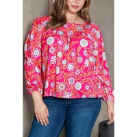 Pink Plus Size Square Neck Floral Blouse - 1X thumbnail