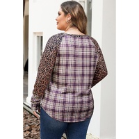 Chestnut Plus Size Leopard Raglan Sleeve Plaid Top - 1X thumbnail
