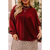 Gold Flame Exposed Seam Detail Waffle Knit Plus Size Top - 1X thumbnail