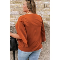 Gold Flame Plus Size Solid Wrapped Ruffled Sleeve V Neck Blouse - 1X thumbnail