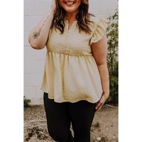 Golden Fleece Plus Size Swiss Dot Lace Trim Split Neck Babydoll Top - 1X thumbnail