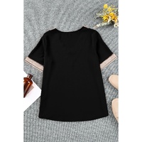 Black Lace Trim Short Sleeve V Neck Plus Size Top - 2X thumbnail