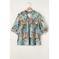 Multicolour Plus Size Floral Print Half Sleeve Slit Neck Blouse - 1X thumbnail