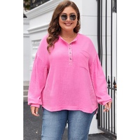 Bonbon Half Buttons Chest Pocket Drop Sleeve Plus Size Top - 1X thumbnail