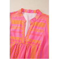 Vitality Orange Plus Size Geometric Printed Bell Sleeve Babydoll Blouse - 1X thumbnail