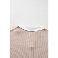 Parchment Corded Colorblock Long Sleeve Slit V Neck Plus Top - 1X thumbnail