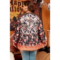 Black Plus Size Paisley Floral Print V Neck Bubble Sleeve Blouse - 3X thumbnail