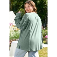 Seagrass Plus Size Exposed Seam Drop Shoulder Henley Top - 1X thumbnail