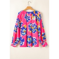 Rose Floral Pattern V Neck Balloon Sleeve Plus Size Blouse - 3X thumbnail