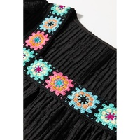 Black Floral Crochet Square Neck Ruffled Short Sleeve Flowy Plus Size Top - 1X thumbnail