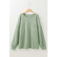 Clearly Aqua Plus Size Corded Knit Pocketed Crew Neck Top - 1X thumbnail
