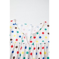 Apricot Plus Size Colorful Polka Dots Tie Neck Puff Sleeve Blouse - 1X thumbnail