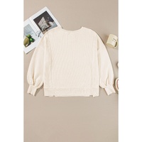 White Solid Color Waffle Knit Drop Shoulder Plus Size Sweatshirt - 1X thumbnail